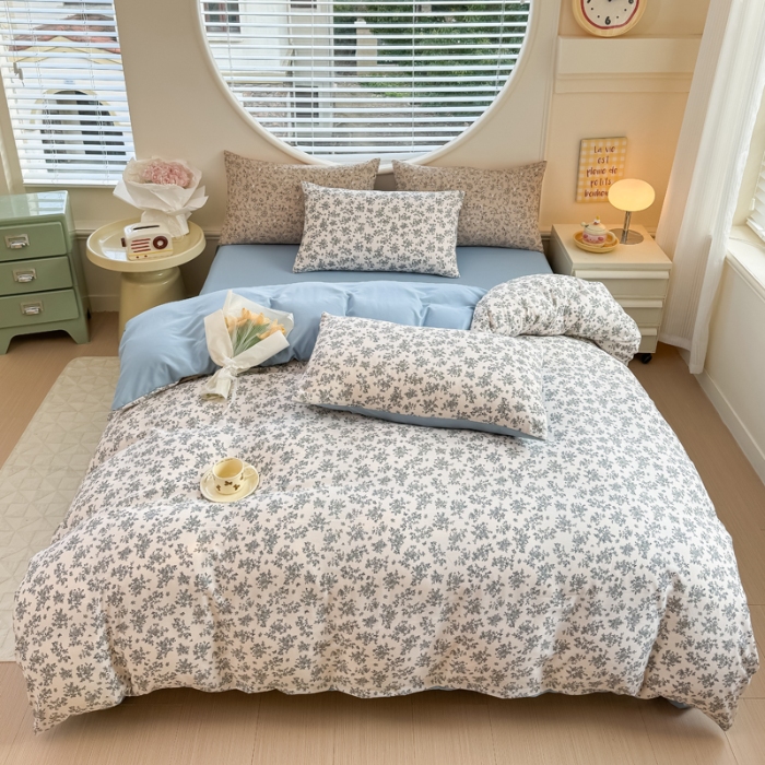 91家纺网 家纺一手货源 找家纺 （总）2025新款针织棉双层纱印花四件套 单被套