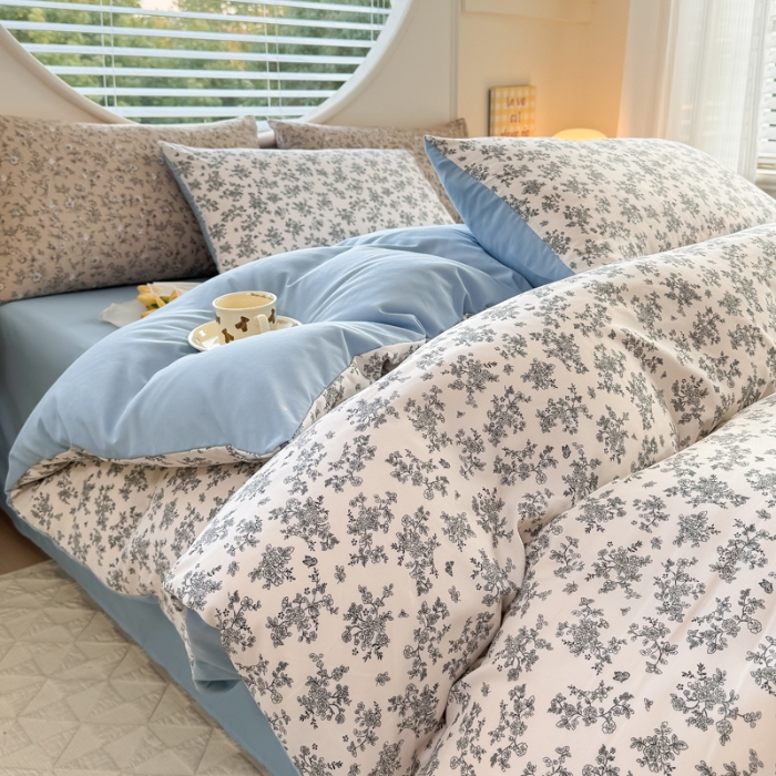 91家纺网 家纺一手货源 找家纺 （总）2025新款针织棉双层纱印花四件套 单被套