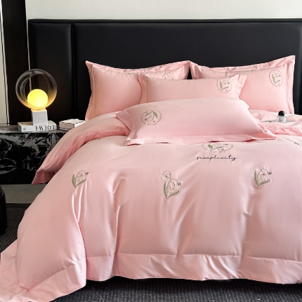 （总）（控价）2025新款 专版花型 高克重A类 全棉长绒棉满屏重工刺绣四件套-铃兰物语