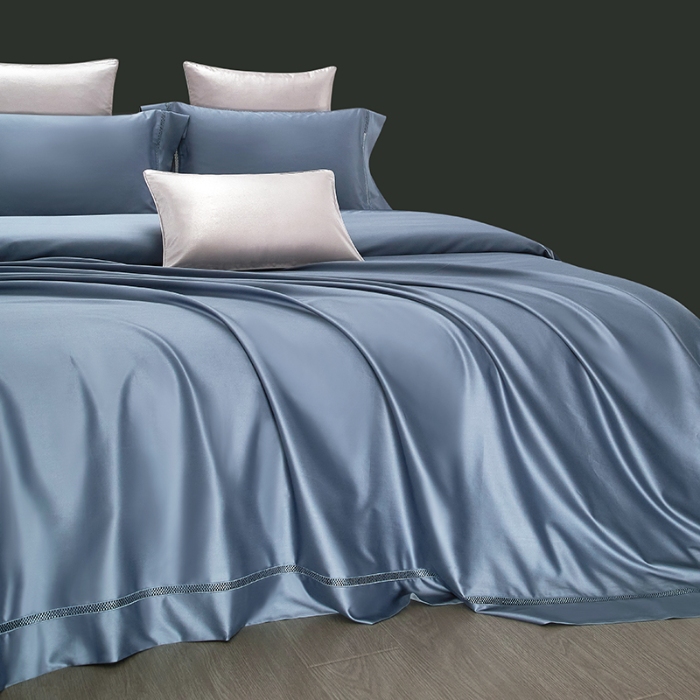 91家纺网 家纺一手货源 找家纺 【2025】100S100支双股长绒棉镂空床单四件套100S/2*50S 500TC 云墅德拉蓝 券后实付价最低720元