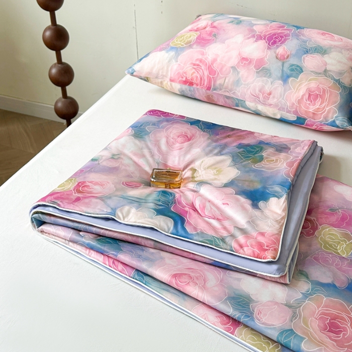 91家纺网 家纺一手货源 找家纺 （总）小禹仔 2025新款针织凉感丝印花夏被夏凉被被芯