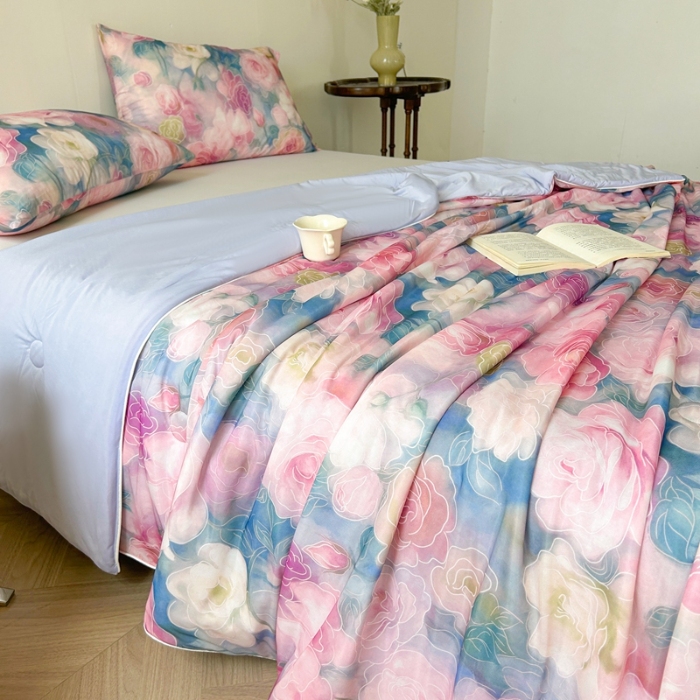 91家纺网 家纺一手货源 找家纺 （总）小禹仔 2025新款针织凉感丝印花夏被夏凉被被芯