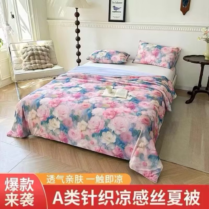 91家纺网 家纺一手货源 找家纺 （总）小禹仔 2025新款针织凉感丝印花夏被夏凉被被芯