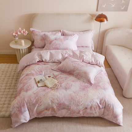 91家纺网 家纺一手货源 找家纺 （总）2025新款全棉纯棉【如梦令】红金裸盖棉四件套【标准号全网控价（折后券后）不低于199元】