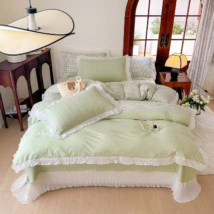 91家纺网 家纺一手货源 找家纺 （总）赫本家纺  2025新款水洗棉花边款夹棉床盖三件套四件套