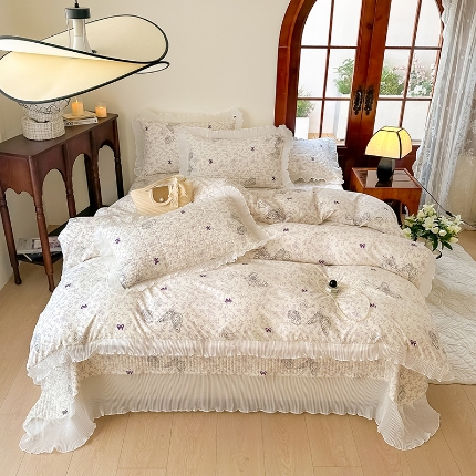 91家纺网 家纺一手货源 找家纺 （总）赫本家纺  2025新款水洗棉花边款夹棉床盖三件套四件套