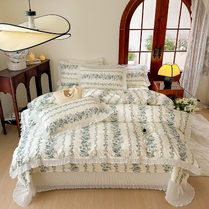 91家纺网 家纺一手货源 找家纺 （总）赫本家纺  2025新款水洗棉花边款夹棉床盖三件套四件套