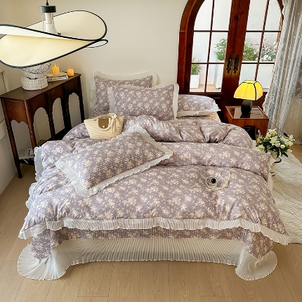91家纺网 家纺一手货源 找家纺 （总）赫本家纺  2025新款水洗棉花边款夹棉床盖三件套四件套