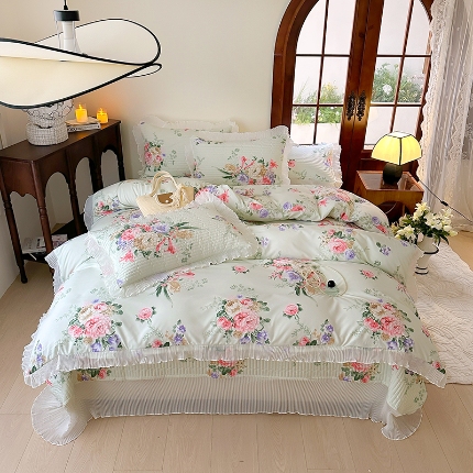 91家纺网 家纺一手货源 找家纺 （总）赫本家纺  2025新款水洗棉花边款夹棉床盖三件套四件套