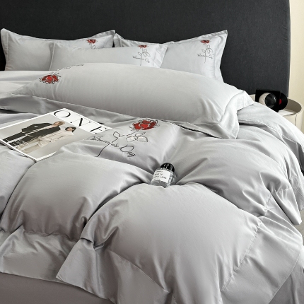 91家纺网 家纺一手货源 找家纺 （总）（控价）2025新款 专版花型 高克重A类 全棉长绒棉精工刺绣四件套-梅琳娜