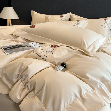 91家纺网 家纺一手货源 找家纺 （总）（控价）2025新款 专版花型 高克重A类 全棉长绒棉精工刺绣四件套-梅琳娜