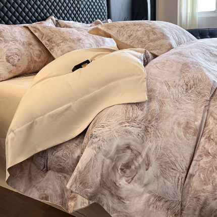 91家纺网 家纺一手货源 找家纺 （总）（控价）2025新款 专版花型 高克重A类 全棉长绒棉数码印花四件套-秘密花园