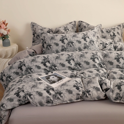 91家纺网 家纺一手货源 找家纺 （总）昊川家纺 2025新款全棉双层纱水洗色织大提花四件套