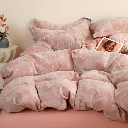 91家纺网 家纺一手货源 找家纺 （总）昊川家纺 2025新款全棉双层纱水洗色织大提花四件套