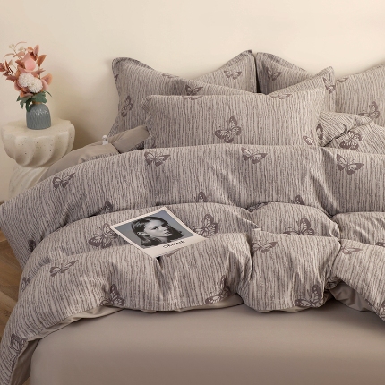 91家纺网 家纺一手货源 找家纺 （总）昊川家纺 2025新款全棉双层纱水洗色织大提花四件套