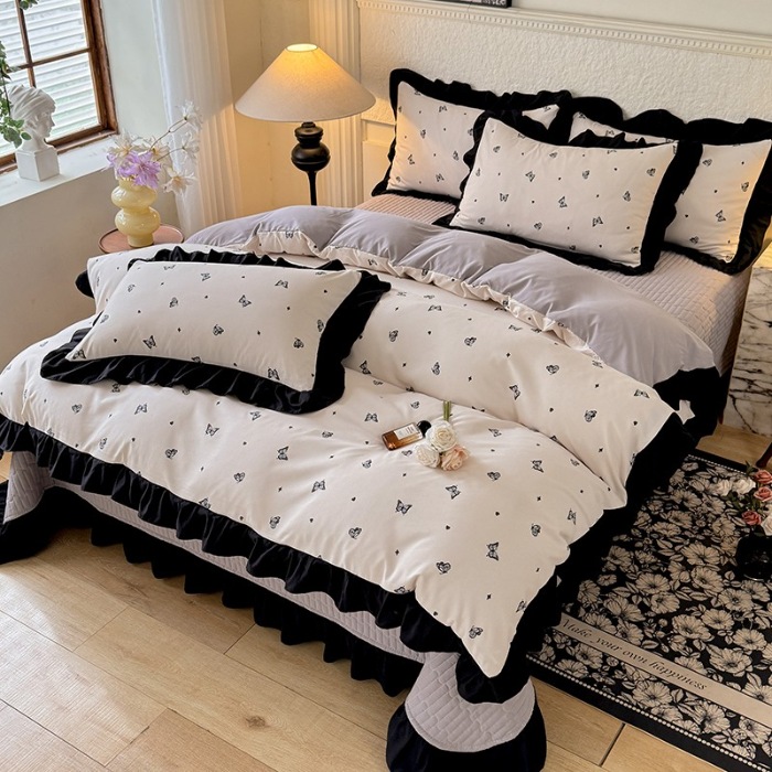 91家纺网 家纺一手货源 找家纺 苏米娜家纺法式A类母婴级针织双层纱床盖款四件套赫本风全棉纯棉麻泡泡棉小竺棉超柔水洗棉床单床盖款 赫本风-蝶舞