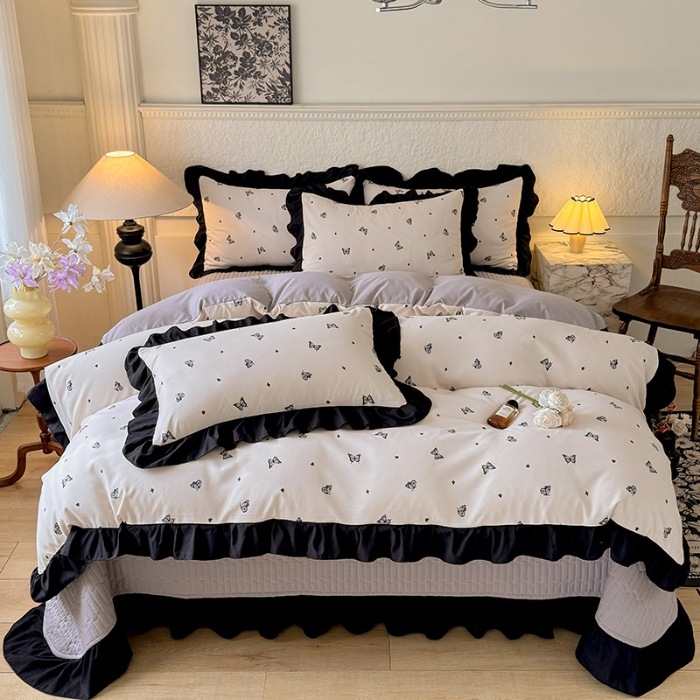 91家纺网 家纺一手货源 找家纺 苏米娜家纺法式A类母婴级针织双层纱床盖款四件套赫本风全棉纯棉麻泡泡棉小竺棉超柔水洗棉床单床盖款 赫本风-蝶舞