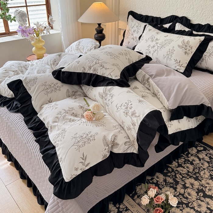 91家纺网 家纺一手货源 找家纺 苏米娜家纺法式A类母婴级针织双层纱床盖款四件套赫本风全棉纯棉麻泡泡棉小竺棉超柔水洗棉床单床盖款 赫本风-繁花