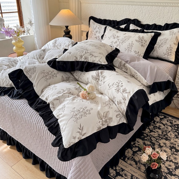 91家纺网 家纺一手货源 找家纺 苏米娜家纺法式A类母婴级针织双层纱床盖款四件套赫本风全棉纯棉麻泡泡棉小竺棉超柔水洗棉床单床盖款 赫本风-繁花