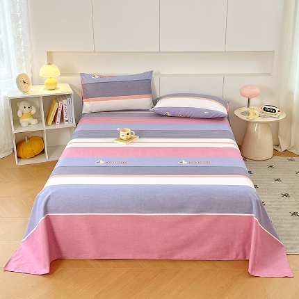 91家纺网 家纺一手货源 找家纺 （总）2025新款夏季床单缎条老粗布三件套凉感床单床上用品