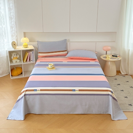 91家纺网 家纺一手货源 找家纺 （总）2025新款夏季床单缎条老粗布三件套凉感床单床上用品