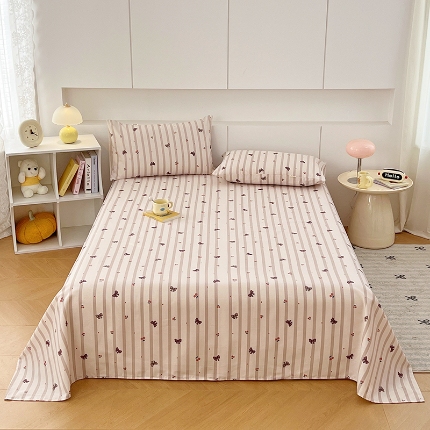 91家纺网 家纺一手货源 找家纺 （总）2025新款夏季床单缎条老粗布三件套凉感床单床上用品