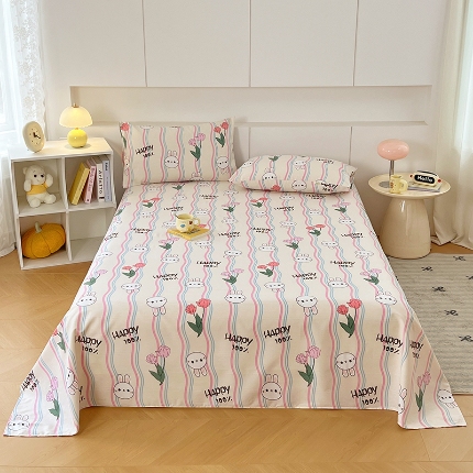 91家纺网 家纺一手货源 找家纺 （总）2025新款夏季床单缎条老粗布三件套凉感床单床上用品