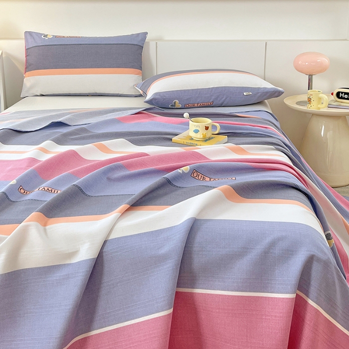 91家纺网 家纺一手货源 找家纺 （总）2025新款夏季床单缎条老粗布三件套凉感床单床上用品