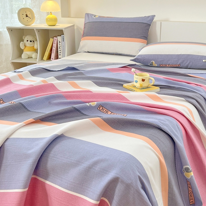 91家纺网 家纺一手货源 找家纺 （总）2025新款夏季床单缎条老粗布三件套凉感床单床上用品