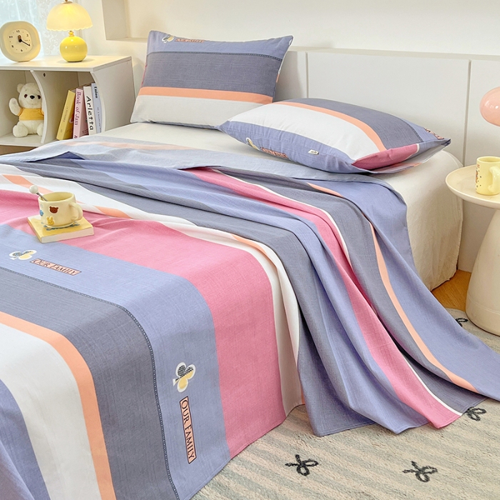 91家纺网 家纺一手货源 找家纺 （总）2025新款夏季床单缎条老粗布三件套凉感床单床上用品