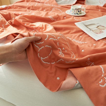  2025新款A类全棉加厚八层纱毛巾被 假期小熊-橙