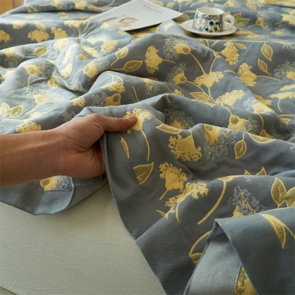  2025新款A类全棉加厚八层纱毛巾被 绿意春风-藏青