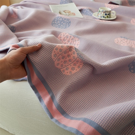  2025新款A类全棉加厚八层纱毛巾被 喜事南瓜-紫