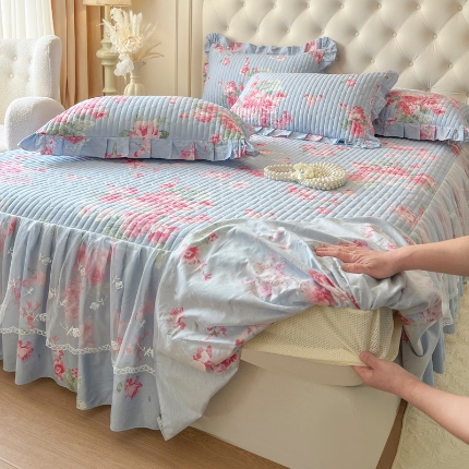 91家纺网 家纺一手货源 找家纺 （总）恋尚 2025新款全棉纯棉蕾丝印花单床笠裙床笠裙单件