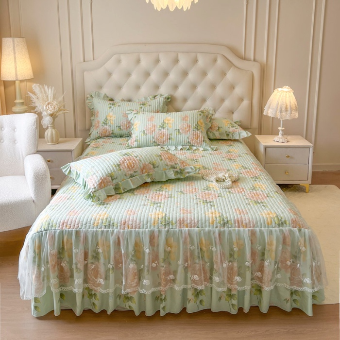 91家纺网 家纺一手货源 找家纺 恋尚 2025新款全棉纯棉蕾丝印花单床笠裙床笠裙单件 花蝶语