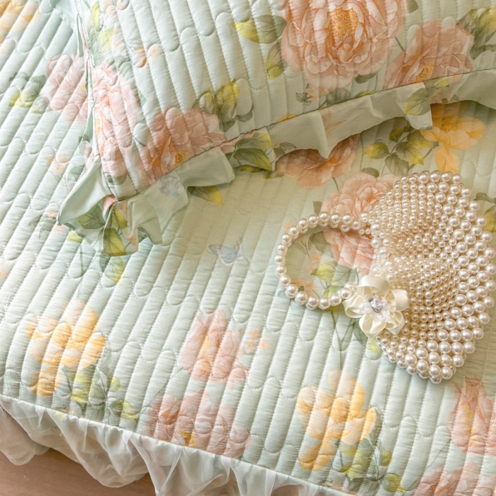 91家纺网 家纺一手货源 找家纺 恋尚 2025新款全棉纯棉蕾丝印花单床笠裙床笠裙单件 花蝶语