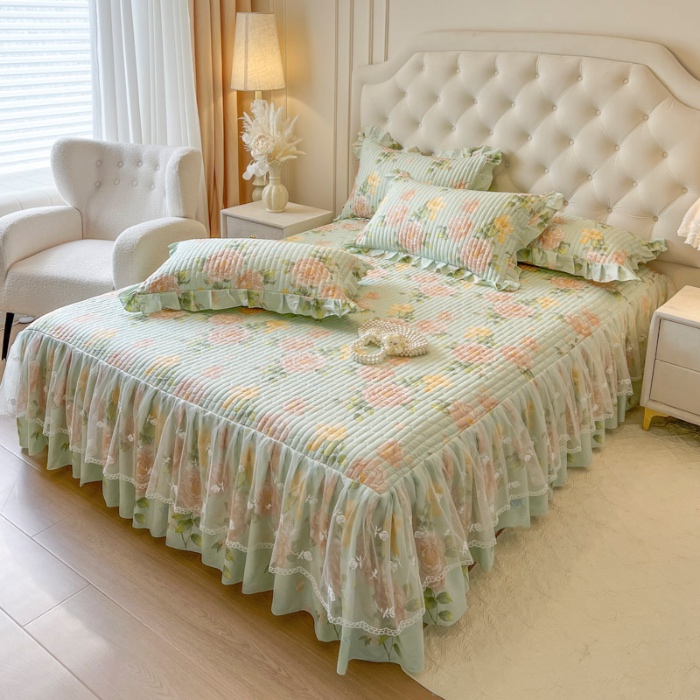 91家纺网 家纺一手货源 找家纺 恋尚 2025新款全棉纯棉蕾丝印花单床笠裙床笠裙单件 花蝶语