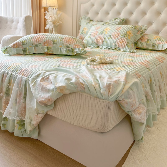 91家纺网 家纺一手货源 找家纺 恋尚 2025新款全棉纯棉蕾丝印花单床笠裙床笠裙单件 花蝶语