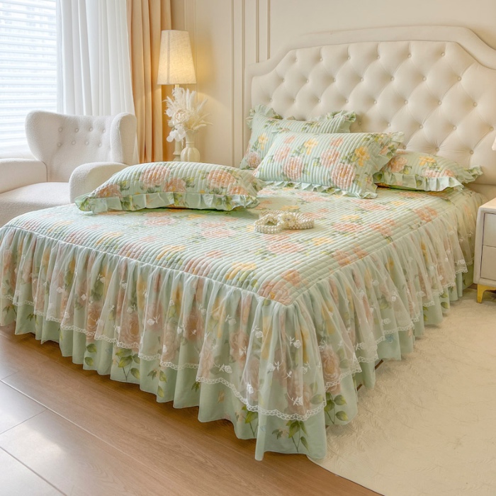 91家纺网 家纺一手货源 找家纺 恋尚 2025新款全棉纯棉蕾丝印花单床笠裙床笠裙单件 花蝶语