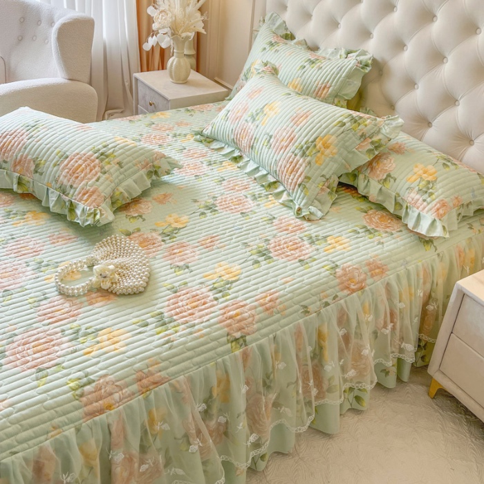 91家纺网 家纺一手货源 找家纺 恋尚 2025新款全棉纯棉蕾丝印花单床笠裙床笠裙单件 花蝶语