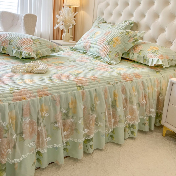 91家纺网 家纺一手货源 找家纺 恋尚 2025新款全棉纯棉蕾丝印花单床笠裙床笠裙单件 花蝶语