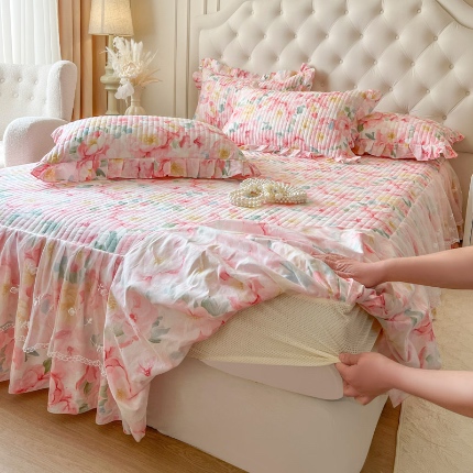 恋尚 2025新款全棉纯棉蕾丝印花单床笠裙床笠裙单件 蔓朵