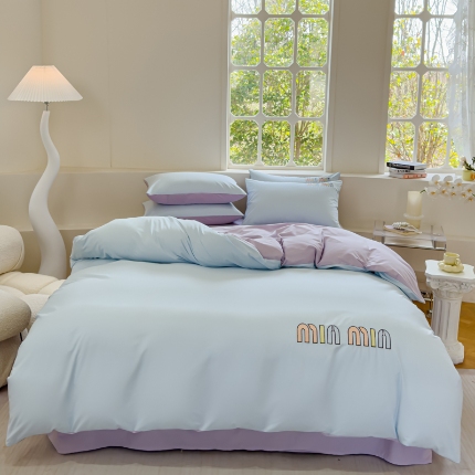 91家纺网 家纺一手货源 找家纺 （总）星尚家纺 2025全棉A类母婴级水洗棉纯色简约刺绣四件套