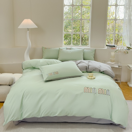 91家纺网 家纺一手货源 找家纺 （总）星尚家纺 2025全棉A类母婴级水洗棉纯色简约刺绣四件套