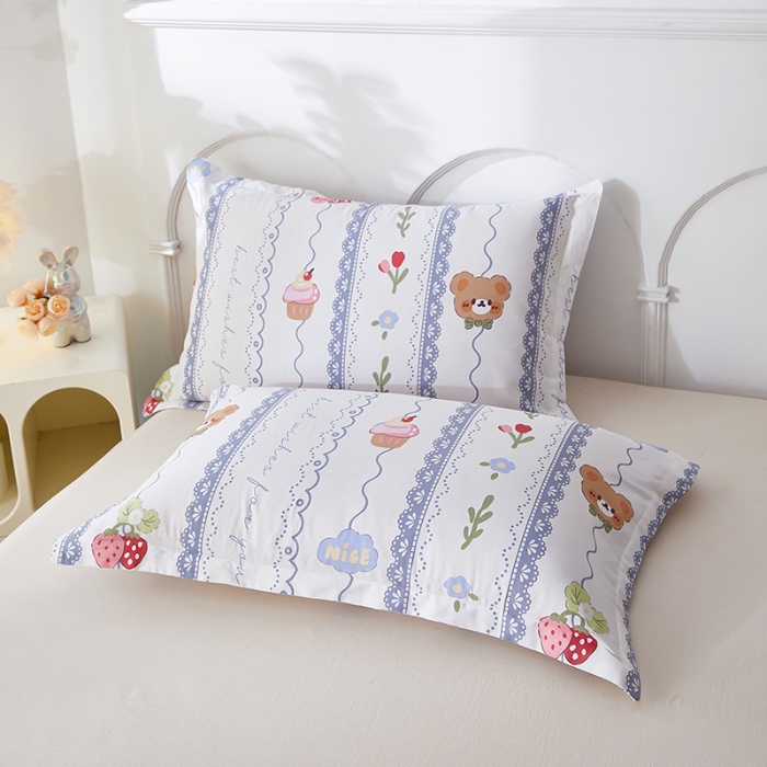 91家纺网 家纺一手货源 找家纺 三盛源 2025新款枕套全棉48x74cm信封一对学生宿舍纯棉枕头套枕皮单人枕芯通用 奶油小熊