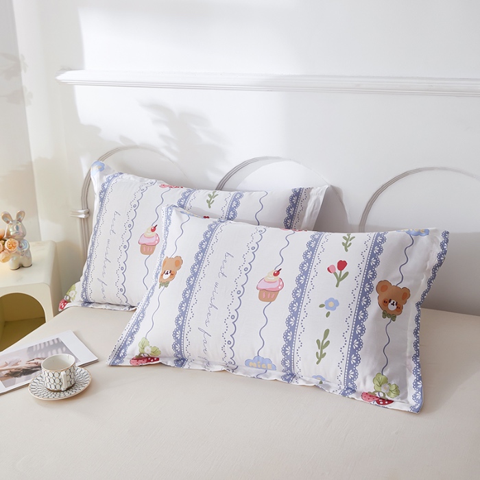 91家纺网 家纺一手货源 找家纺 三盛源 2025新款枕套全棉48x74cm信封一对学生宿舍纯棉枕头套枕皮单人枕芯通用 奶油小熊