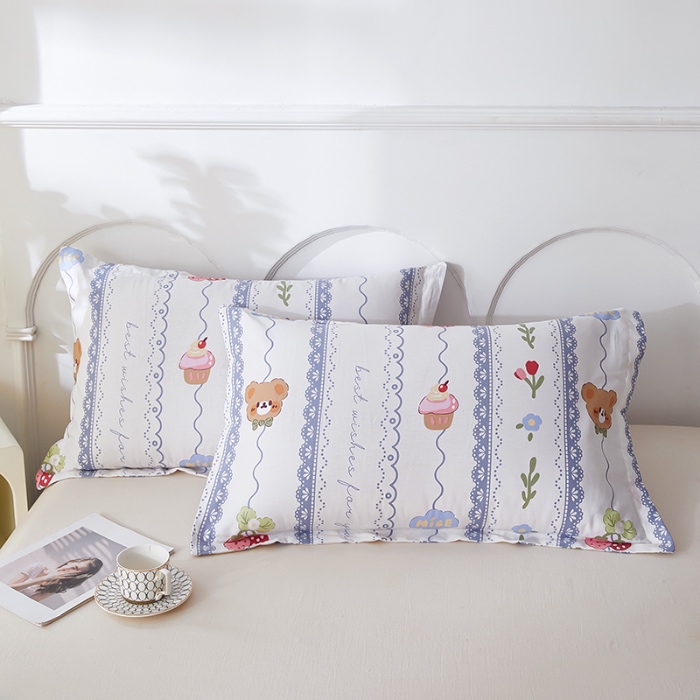 91家纺网 家纺一手货源 找家纺 三盛源 2025新款枕套全棉48x74cm信封一对学生宿舍纯棉枕头套枕皮单人枕芯通用 奶油小熊