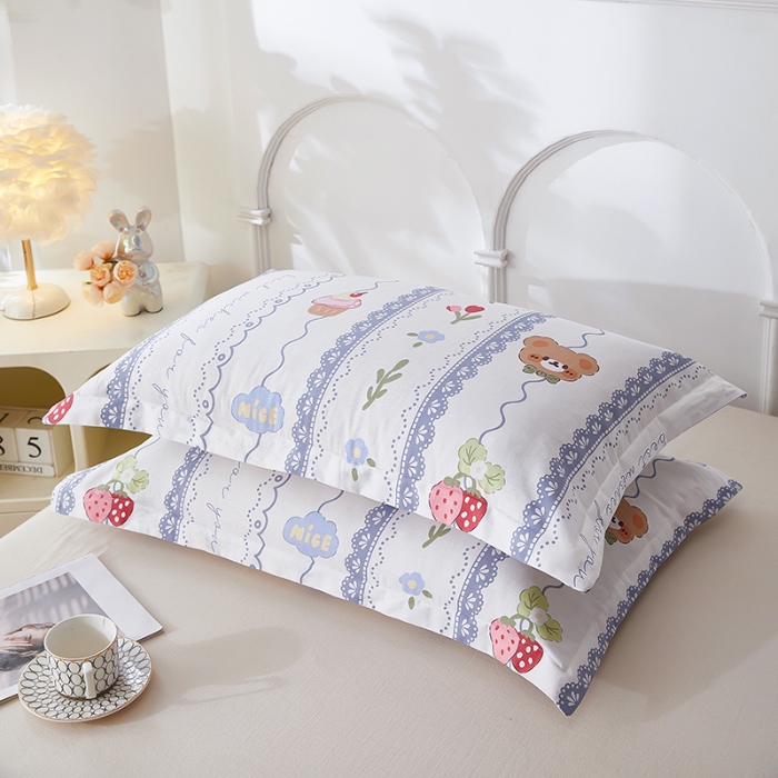 91家纺网 家纺一手货源 找家纺 三盛源 2025新款枕套全棉48x74cm信封一对学生宿舍纯棉枕头套枕皮单人枕芯通用 奶油小熊