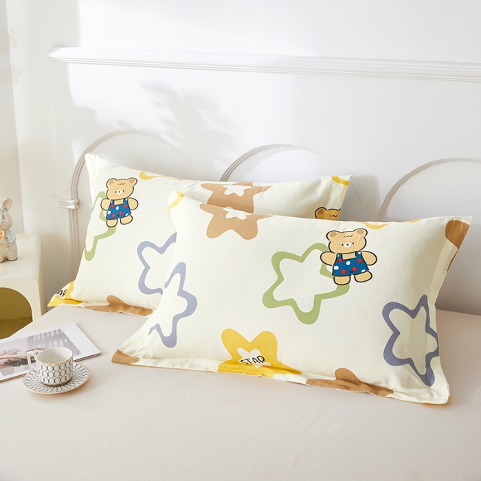 91家纺网 家纺一手货源 找家纺 三盛源 2025新款枕套全棉48x74cm信封一对学生宿舍纯棉枕头套枕皮单人枕芯通用 星星熊