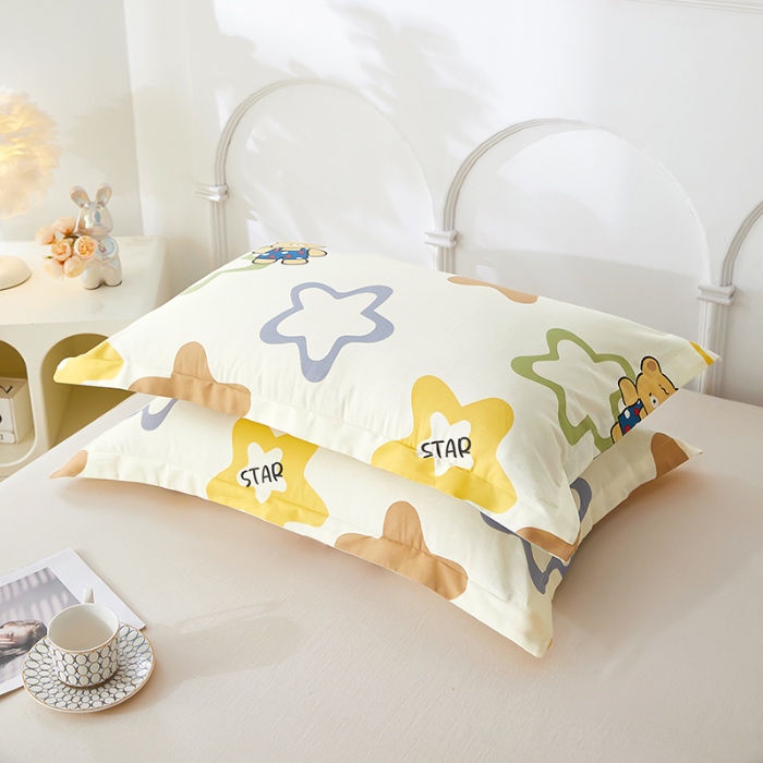 91家纺网 家纺一手货源 找家纺 三盛源 2025新款枕套全棉48x74cm信封一对学生宿舍纯棉枕头套枕皮单人枕芯通用 星星熊